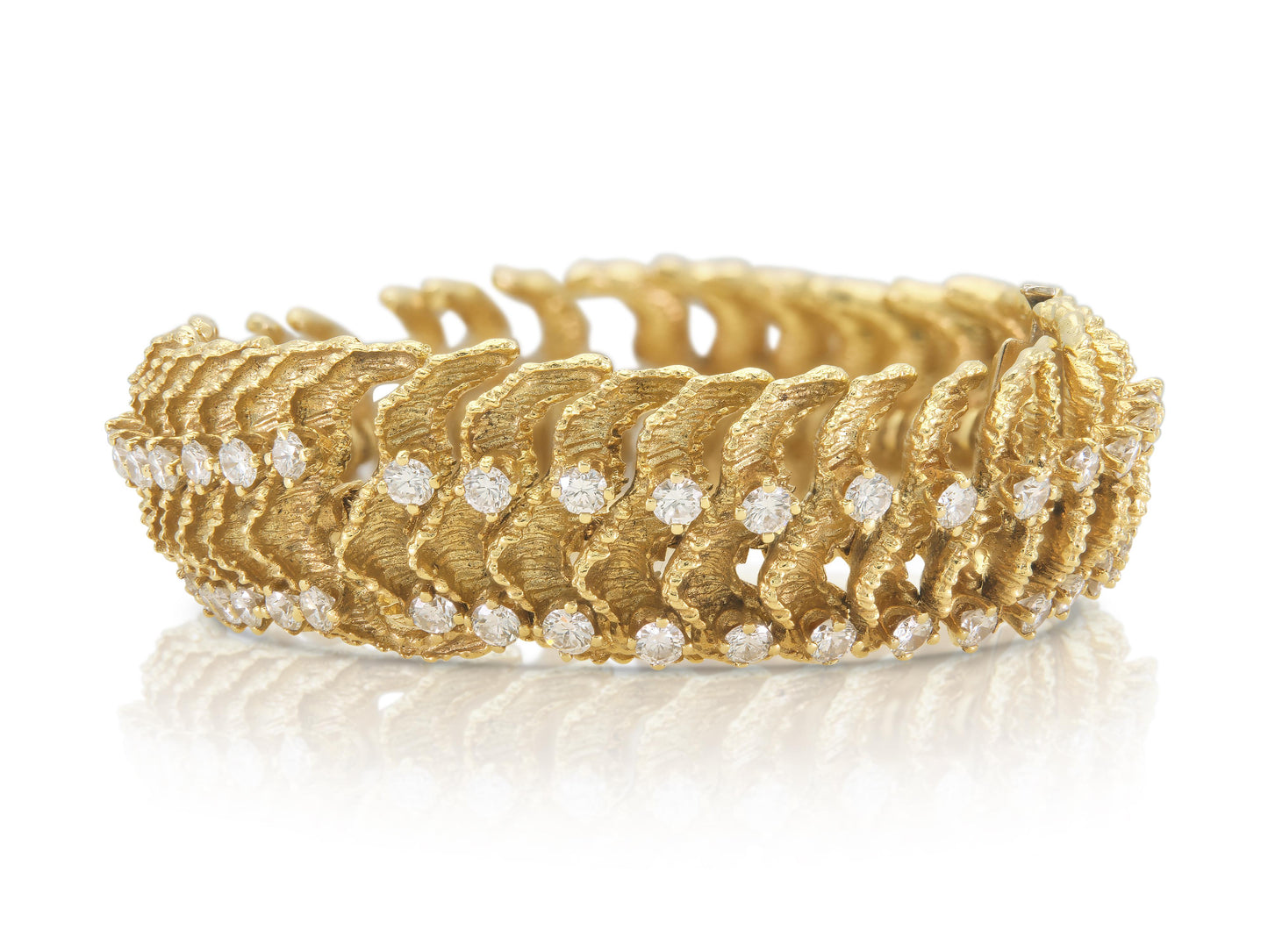 Vintage 1980s Textured Gold Link Bracelet with Diamonds