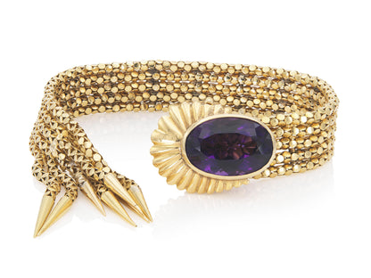 Vintage 1940s Retro Yellow Gold and Amethyst Tassel Bracelet
