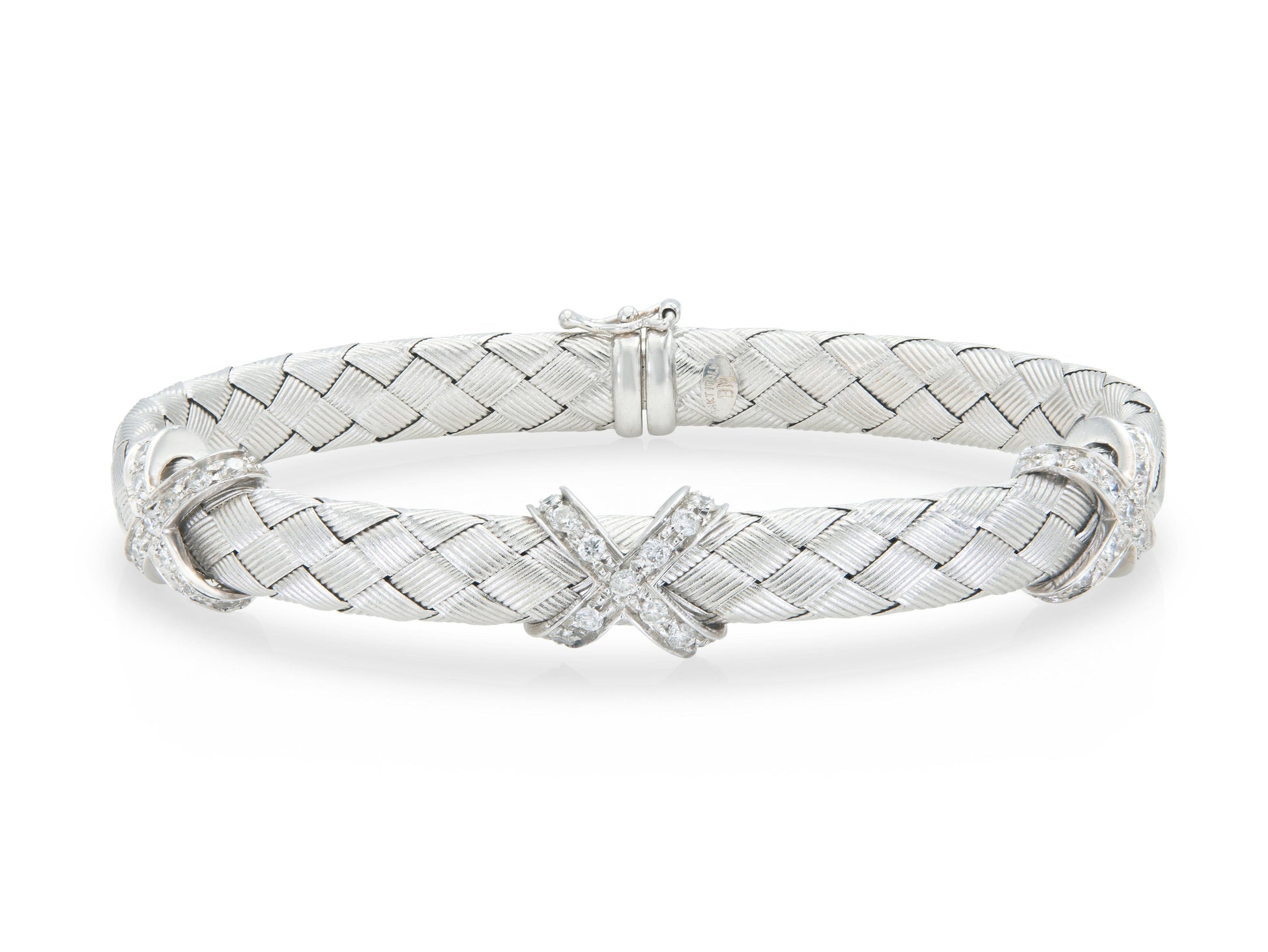 White Gold Weave Flexible Bangle with Diamond Xs