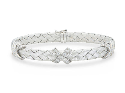 White Gold Weave Flexible Bangle with Diamond Xs