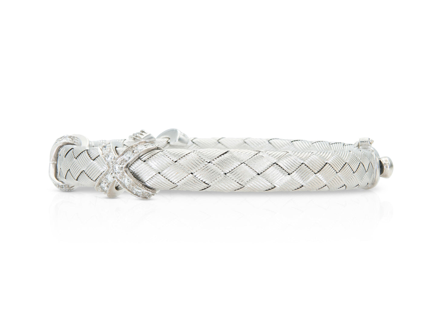 White Gold Weave Flexible Bangle with Diamond Xs
