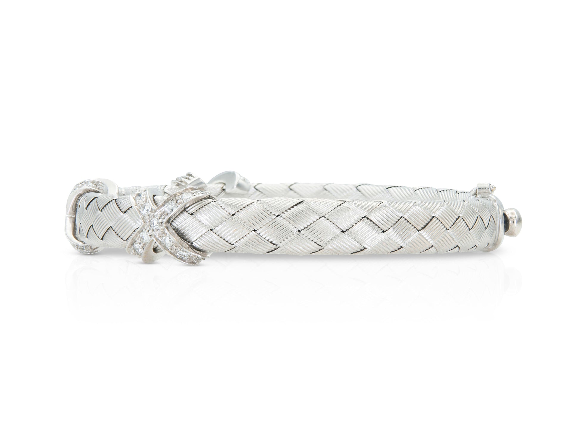 White Gold Weave Flexible Bangle with Diamond Xs