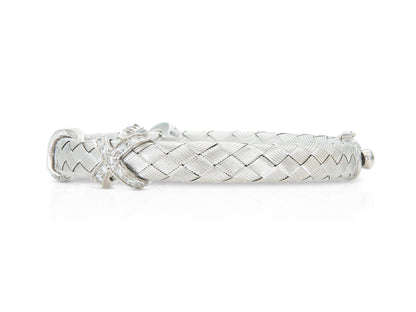 White Gold Weave Flexible Bangle with Diamond Xs