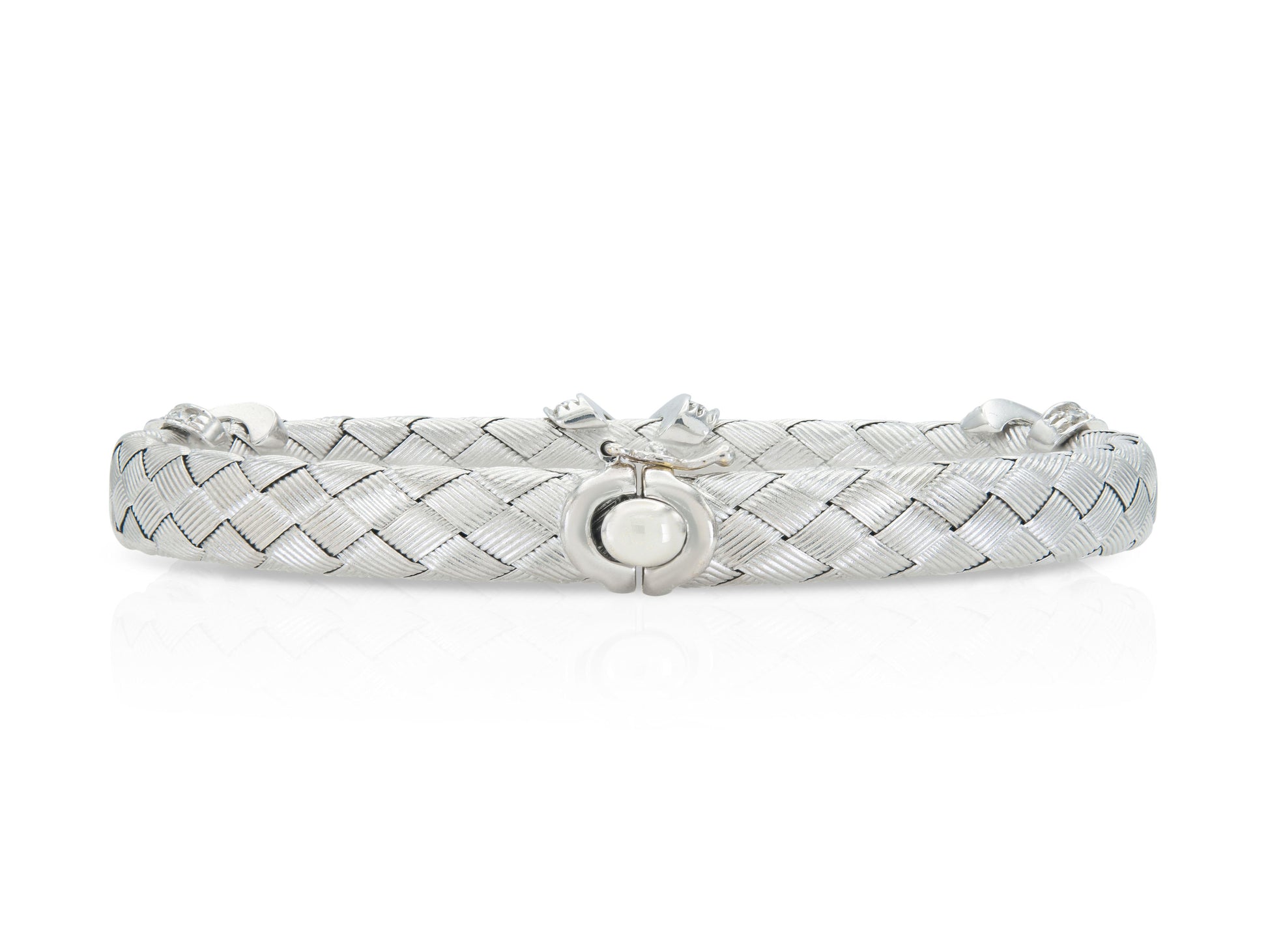 White Gold Weave Flexible Bangle with Diamond Xs