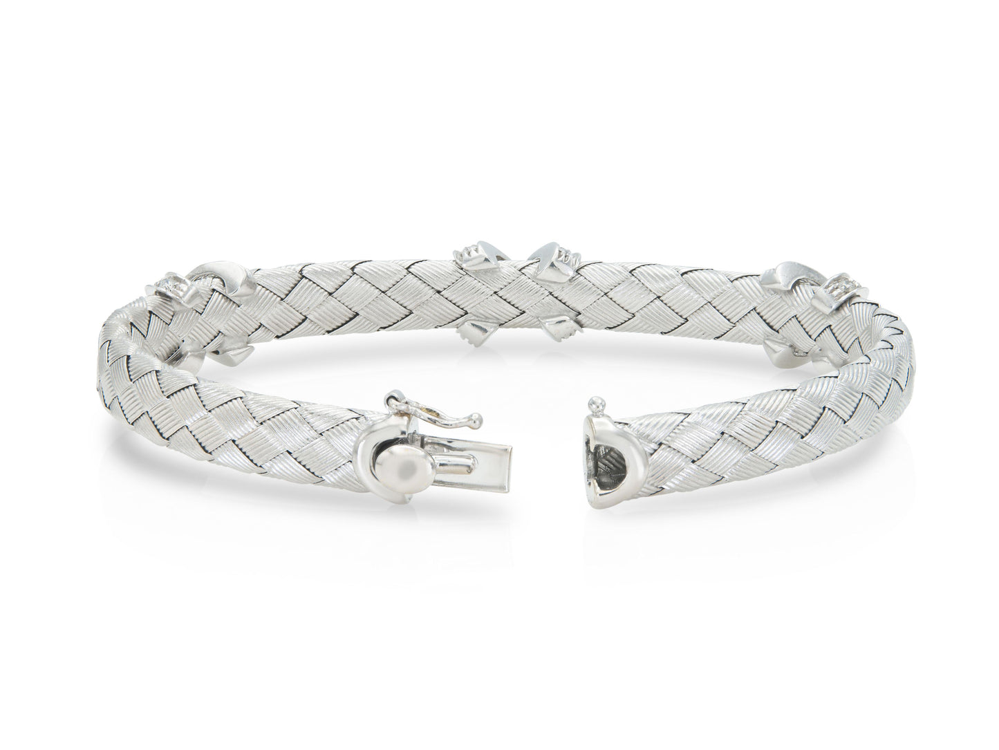 White Gold Weave Flexible Bangle with Diamond Xs