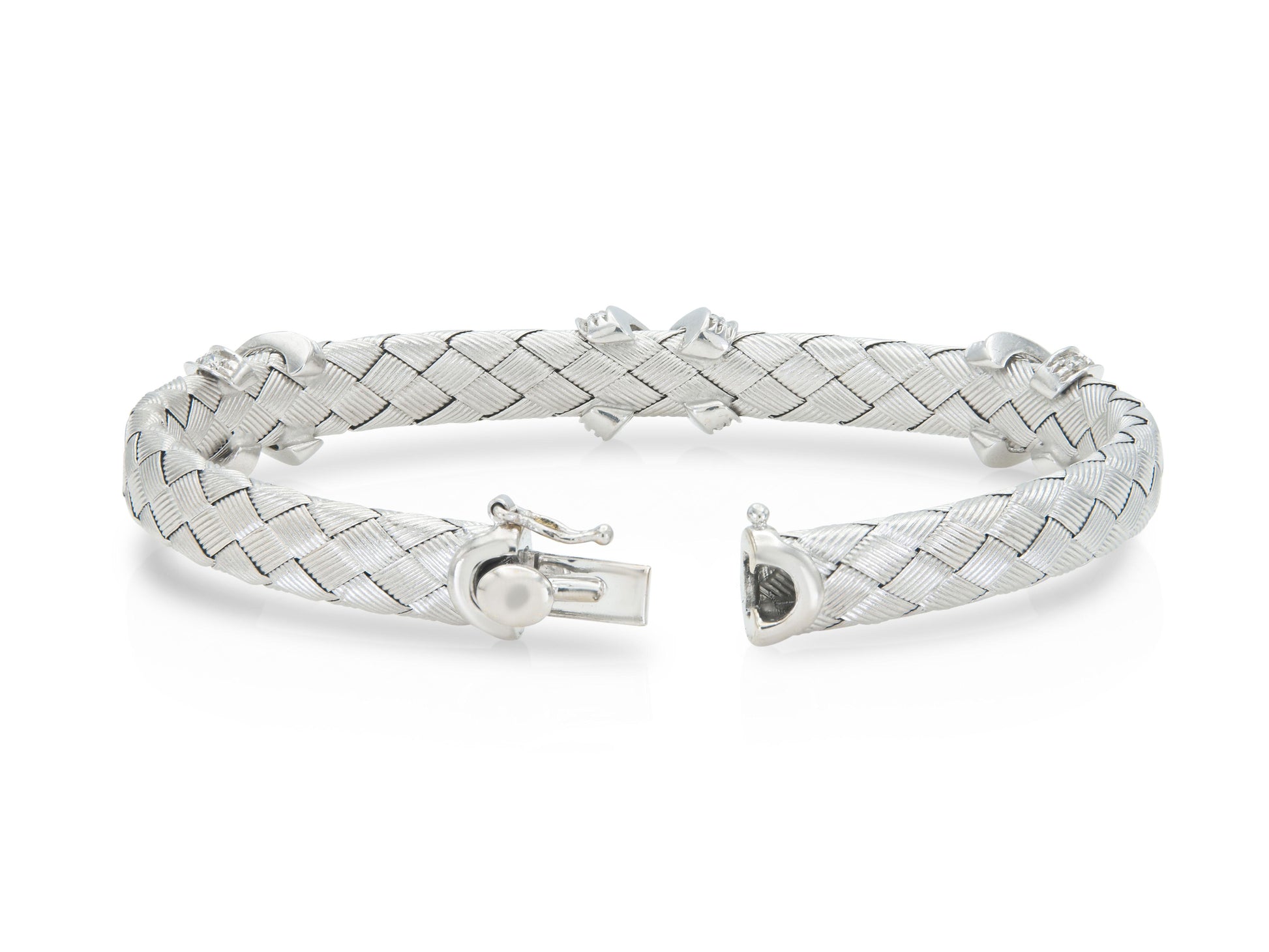 White Gold Weave Flexible Bangle with Diamond Xs