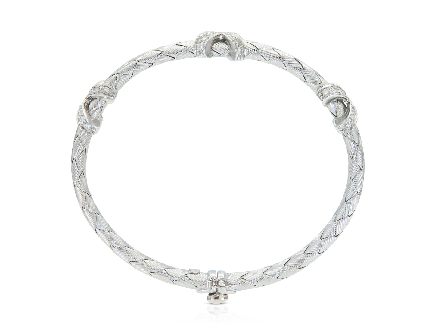 White Gold Weave Flexible Bangle with Diamond Xs