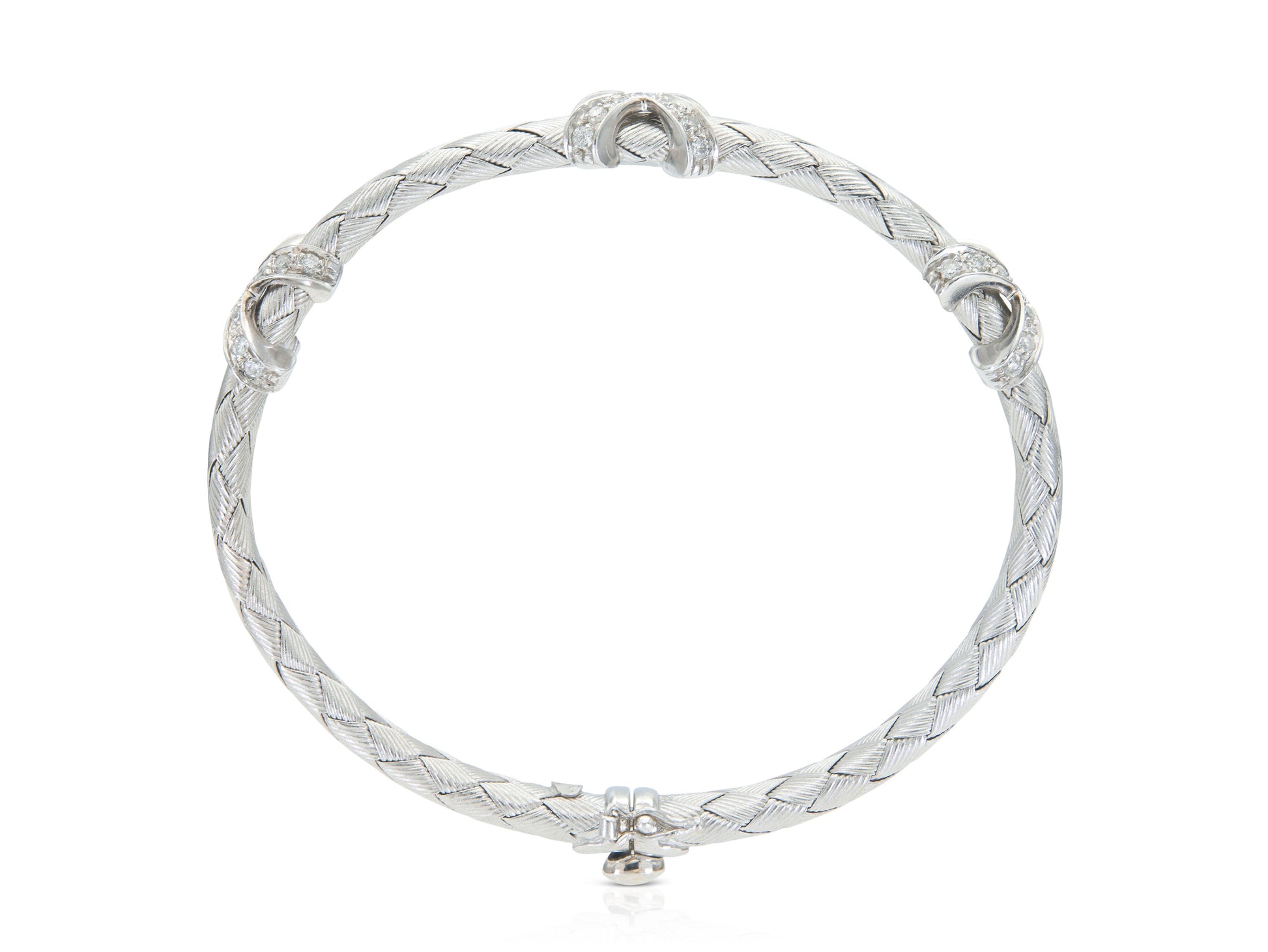 White Gold Weave Flexible Bangle with Diamond Xs