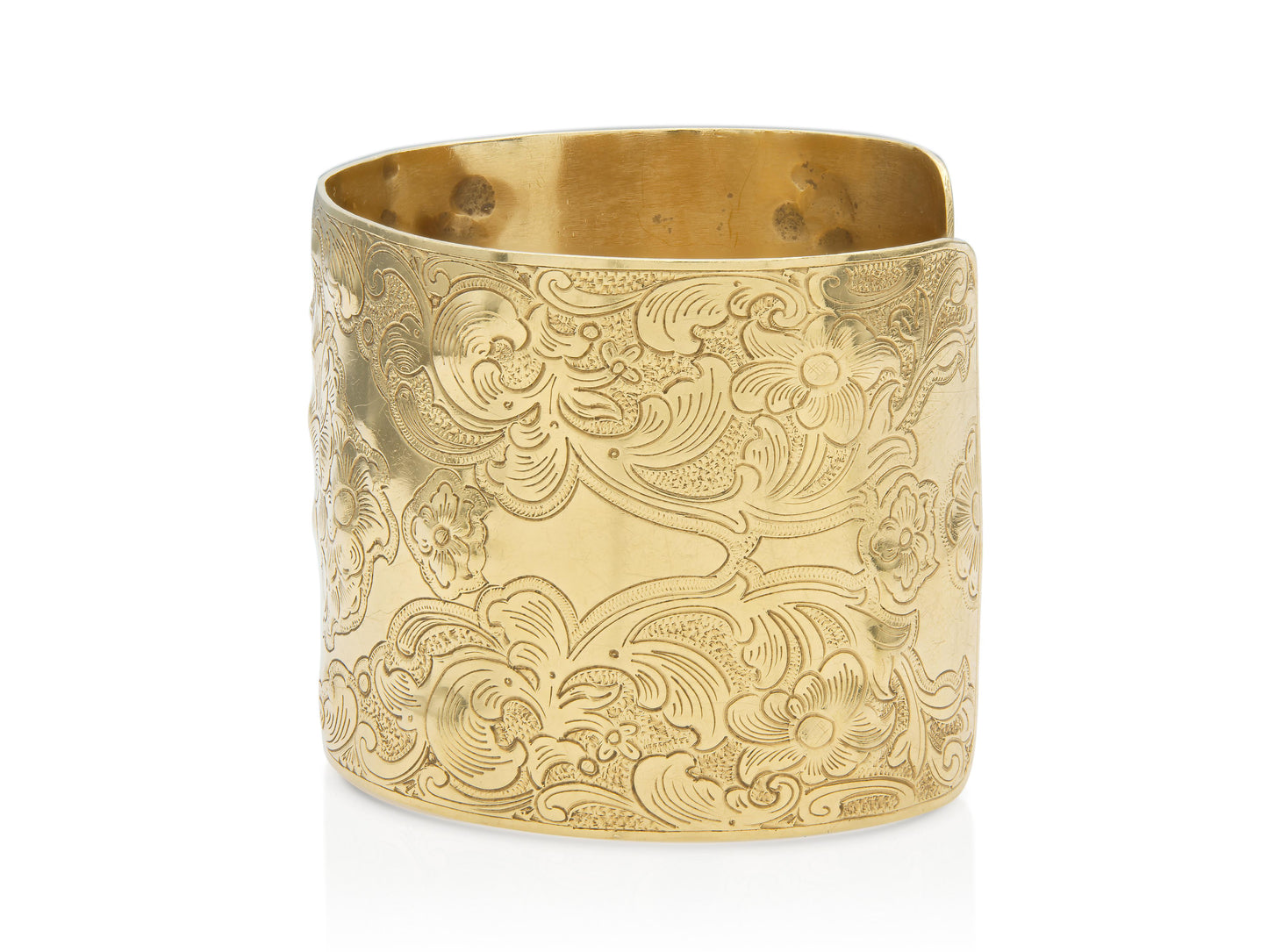 Vintage 1960s Gold Floral Engraved Wide Cuff Bracelet