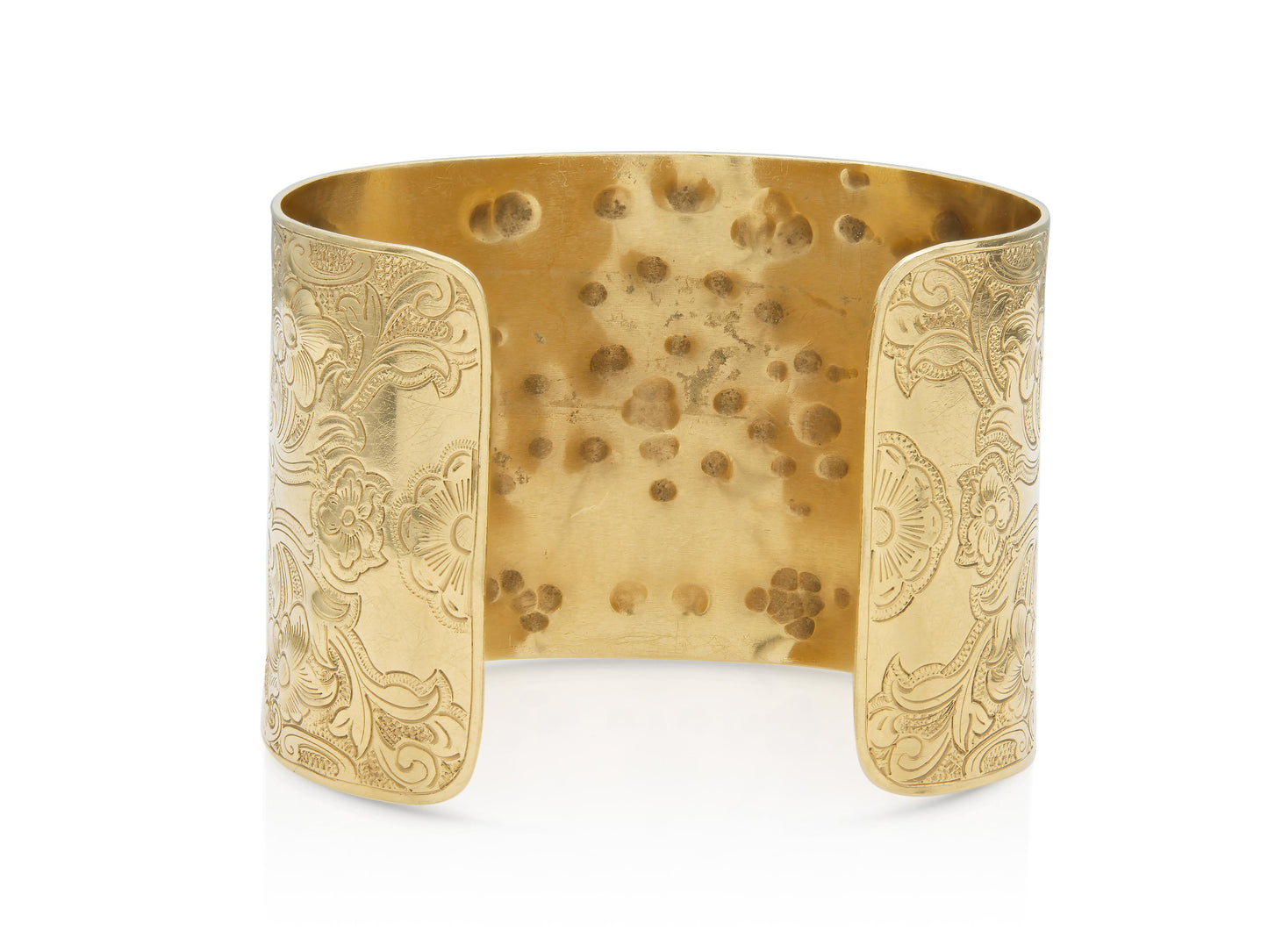 Vintage 1960s Gold Floral Engraved Wide Cuff Bracelet