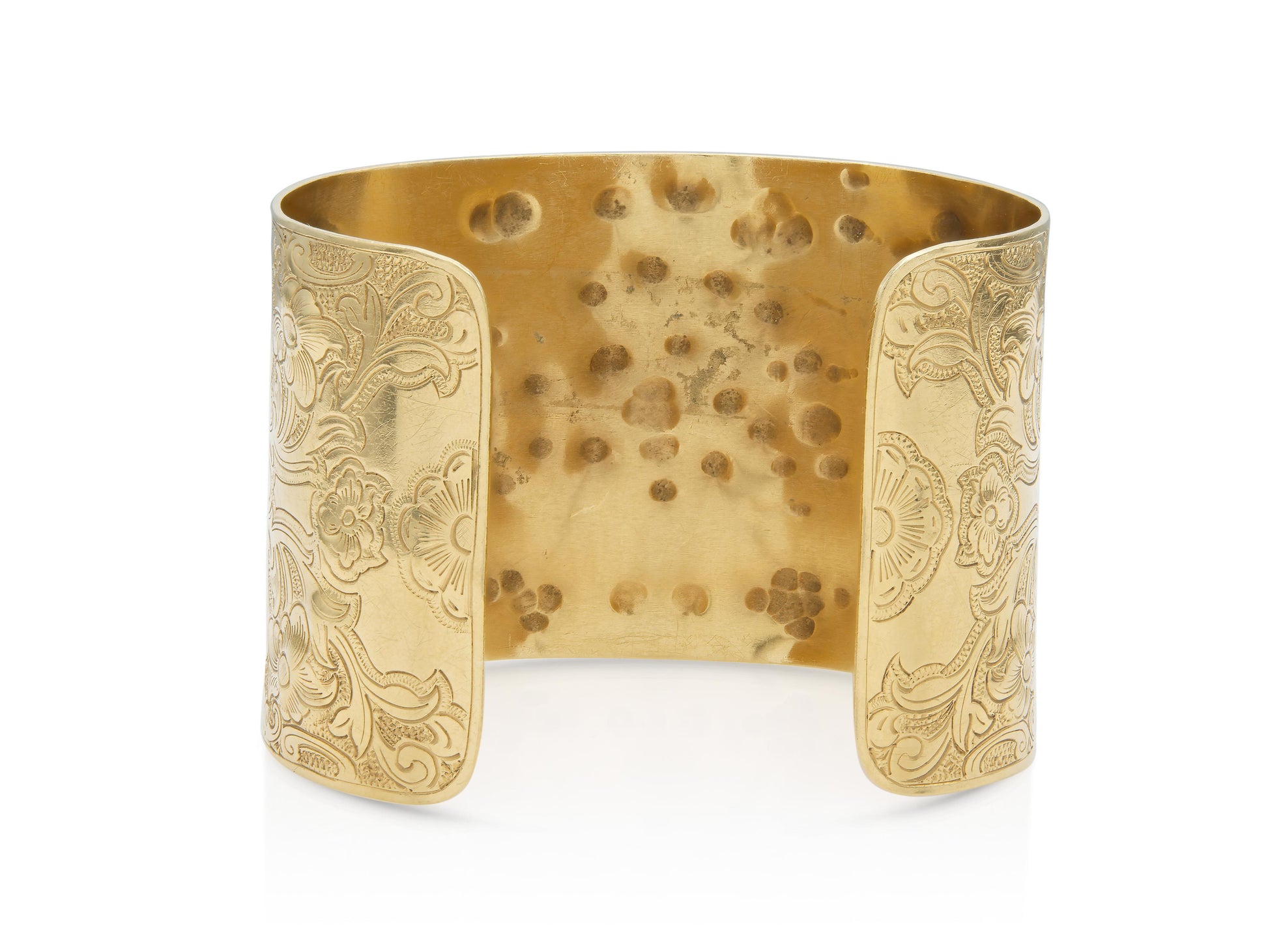 Vintage 1960s Gold Floral Engraved Wide Cuff Bracelet