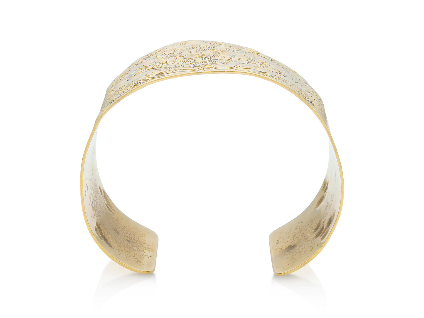 Vintage 1960s Gold Floral Engraved Wide Cuff Bracelet