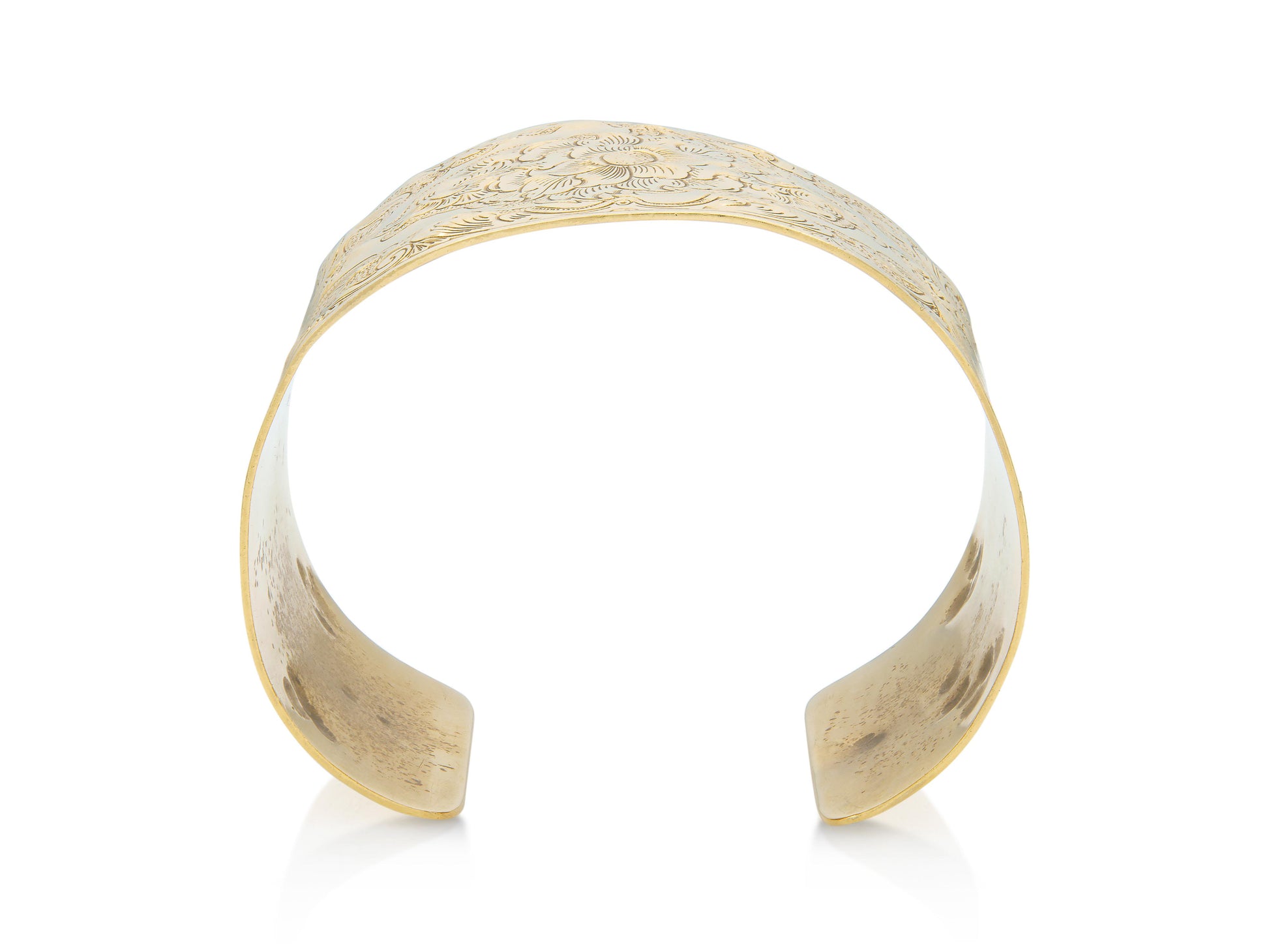 Vintage 1960s Gold Floral Engraved Wide Cuff Bracelet