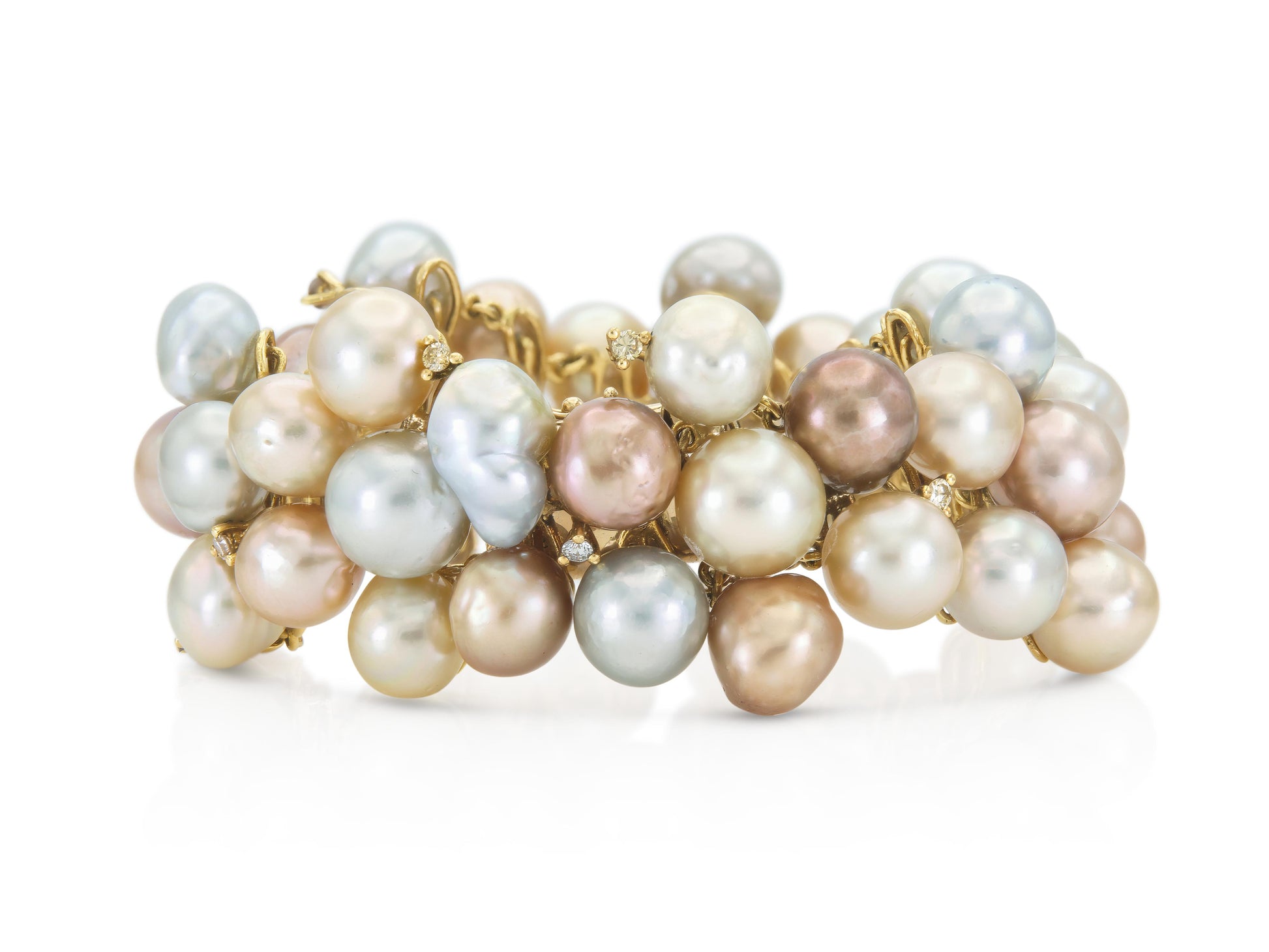 Multi-Color Pearl Bracelet with Diamonds