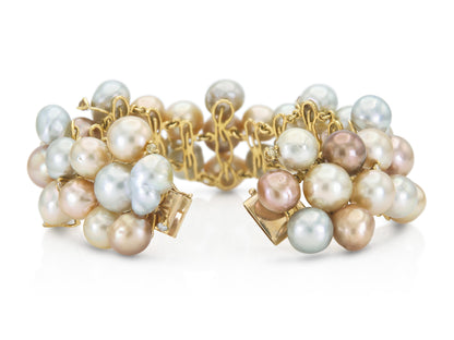 Multi-Color Pearl Bracelet with Diamonds