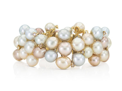 Multi-Color Pearl Bracelet with Diamonds