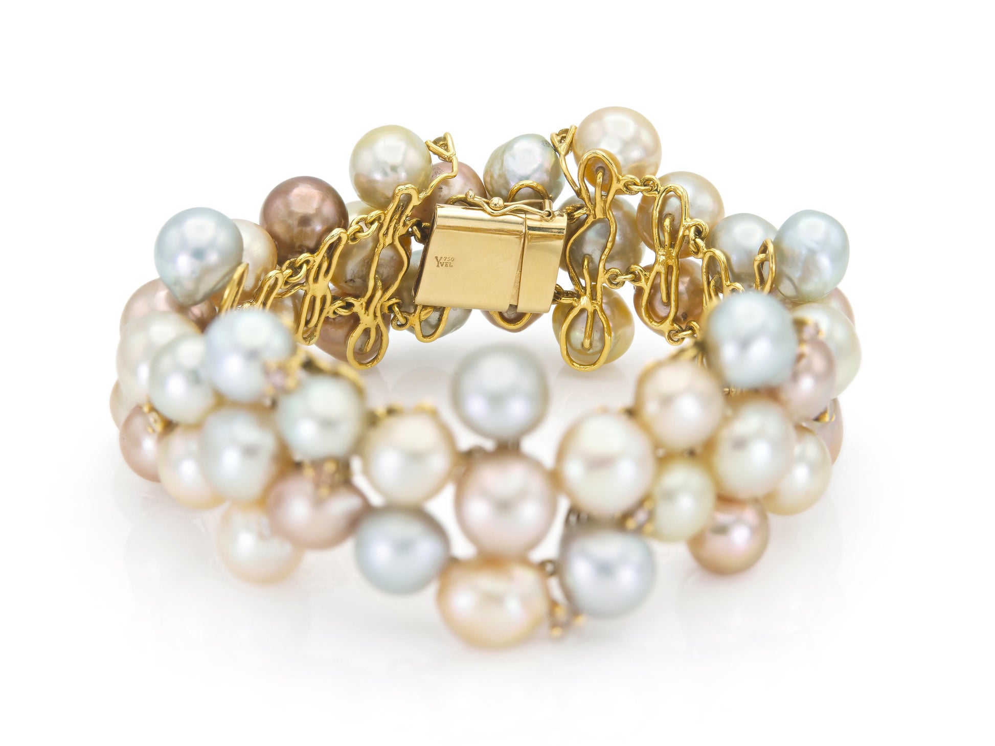 Multi-Color Pearl Bracelet with Diamonds