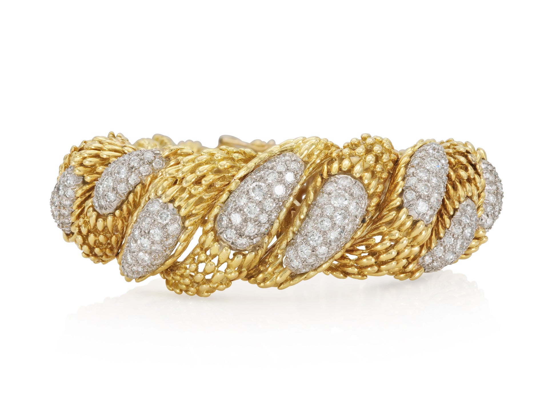 Vintage 1970s Hammerman Brothers Gold and Diamond Twist Bracelet