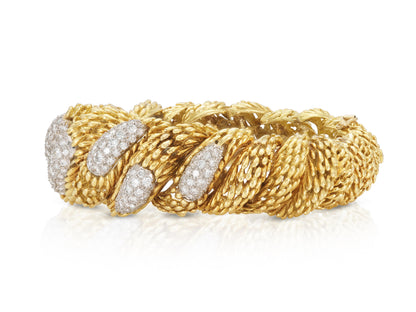 Vintage 1970s Hammerman Brothers Gold and Diamond Twist Bracelet