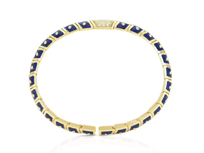 Vintage 1990s Hidalgo Blue Enamel Flexible Cuff Bracelet with Diamonds