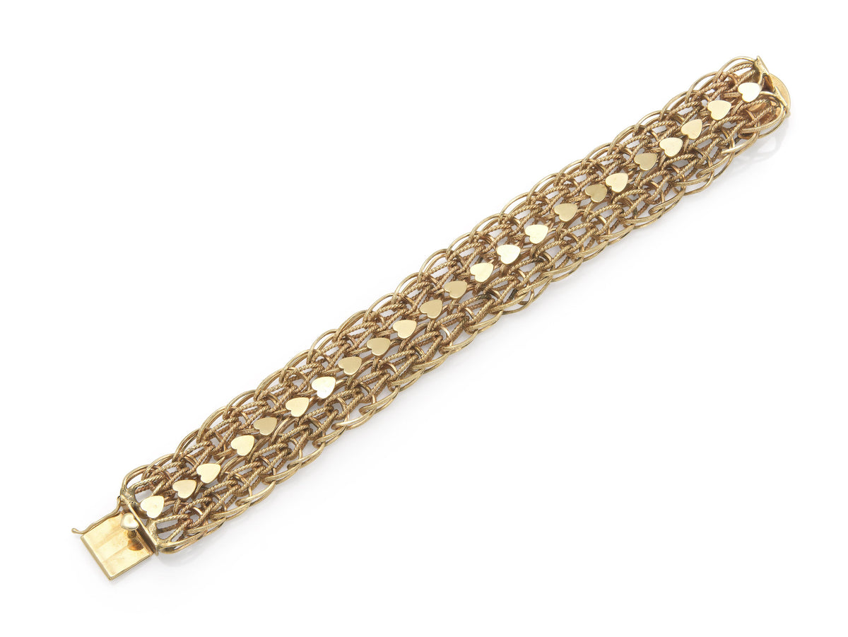 Vintage 1940s Retro Gold Link Bracelet with Hearts