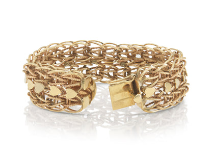 Vintage 1940s Retro Gold Link Bracelet with Hearts