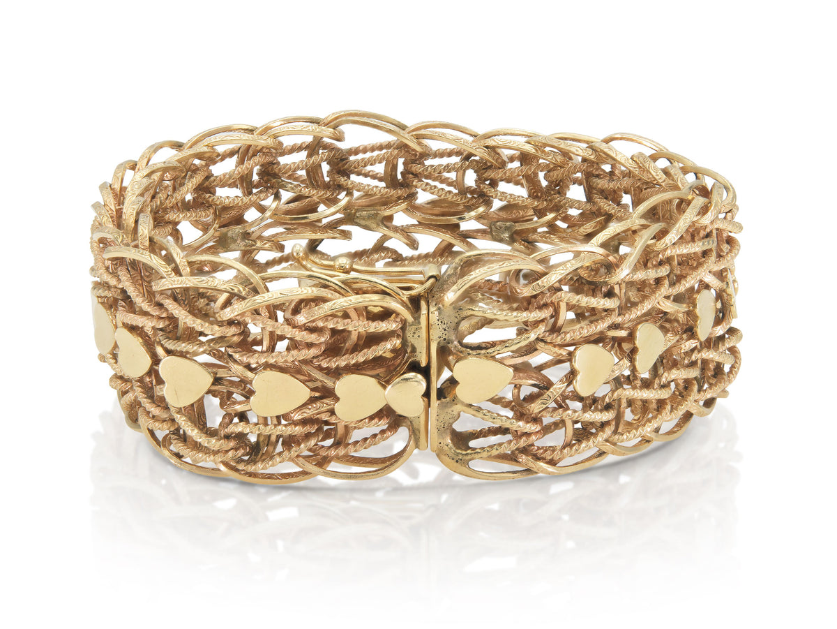 Vintage 1940s Retro Gold Link Bracelet with Hearts