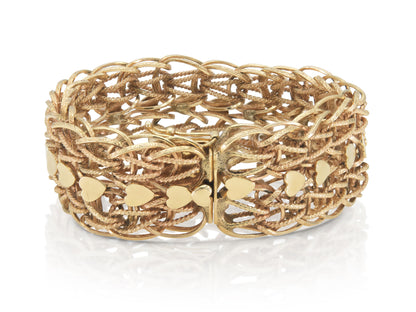 Vintage 1940s Retro Gold Link Bracelet with Hearts