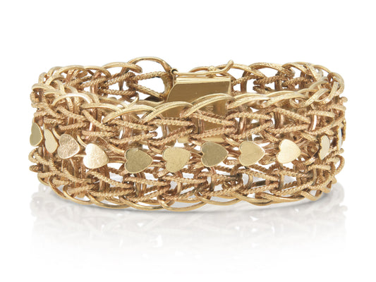 Vintage 1940s Retro Gold Link Bracelet with Hearts