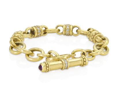 Vintage 1990s Judith Ripka Toggle Bracelet with Diamonds and Rubies