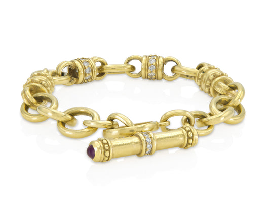 Vintage 1990s Judith Ripka Toggle Bracelet with Diamonds and Rubies