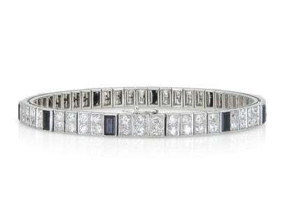 Antique Art Deco 1920s 10.00 Carat Diamond and Onyx Bracelet