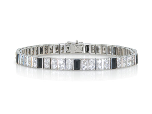 Antique Art Deco 1920s 10.00 Carat Diamond and Onyx Bracelet