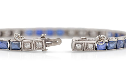 Antique Edwardian 1910s Diamond & Sapphire Line Bracelet