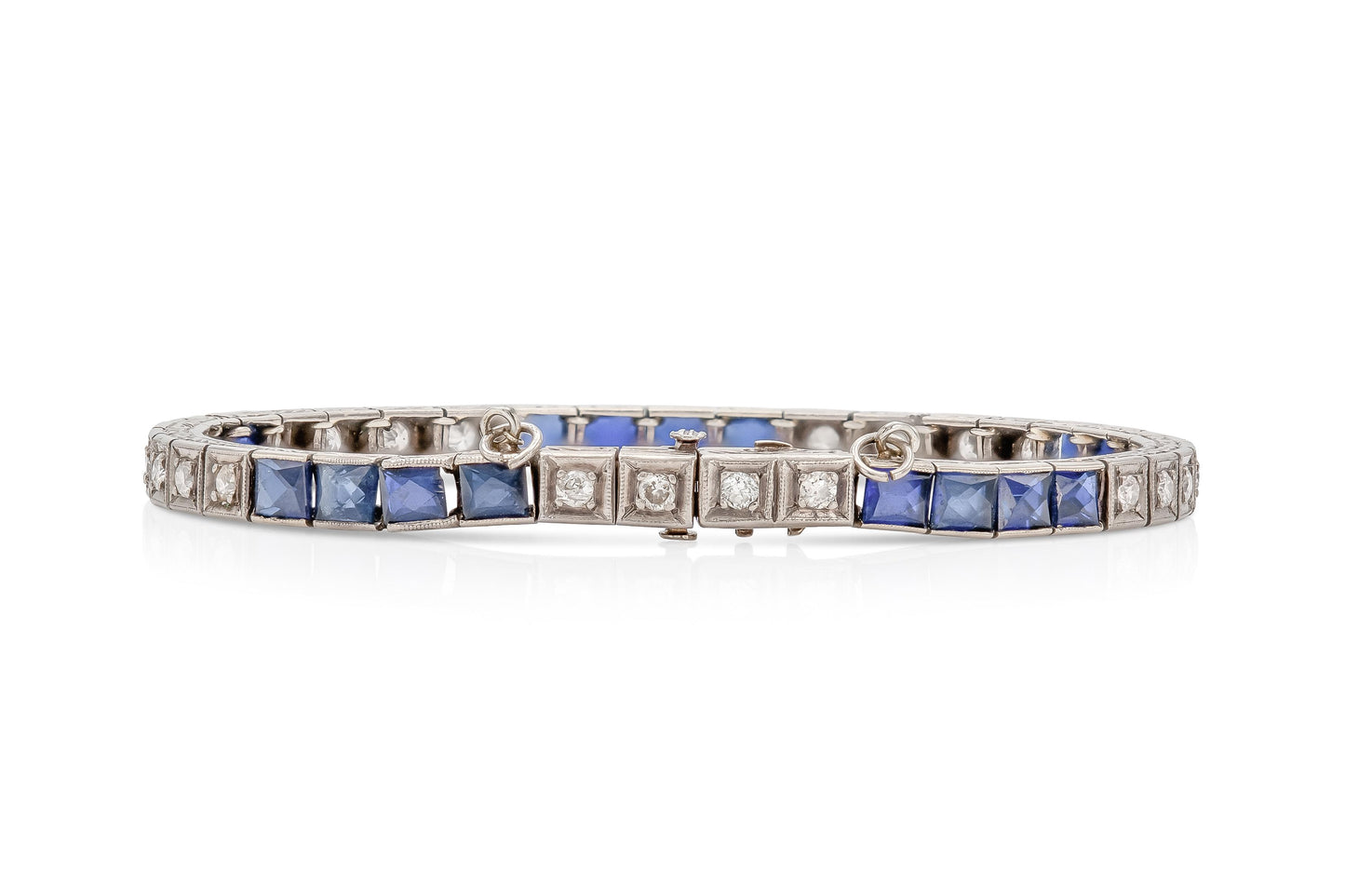 Antique Edwardian 1910s Diamond & Sapphire Line Bracelet