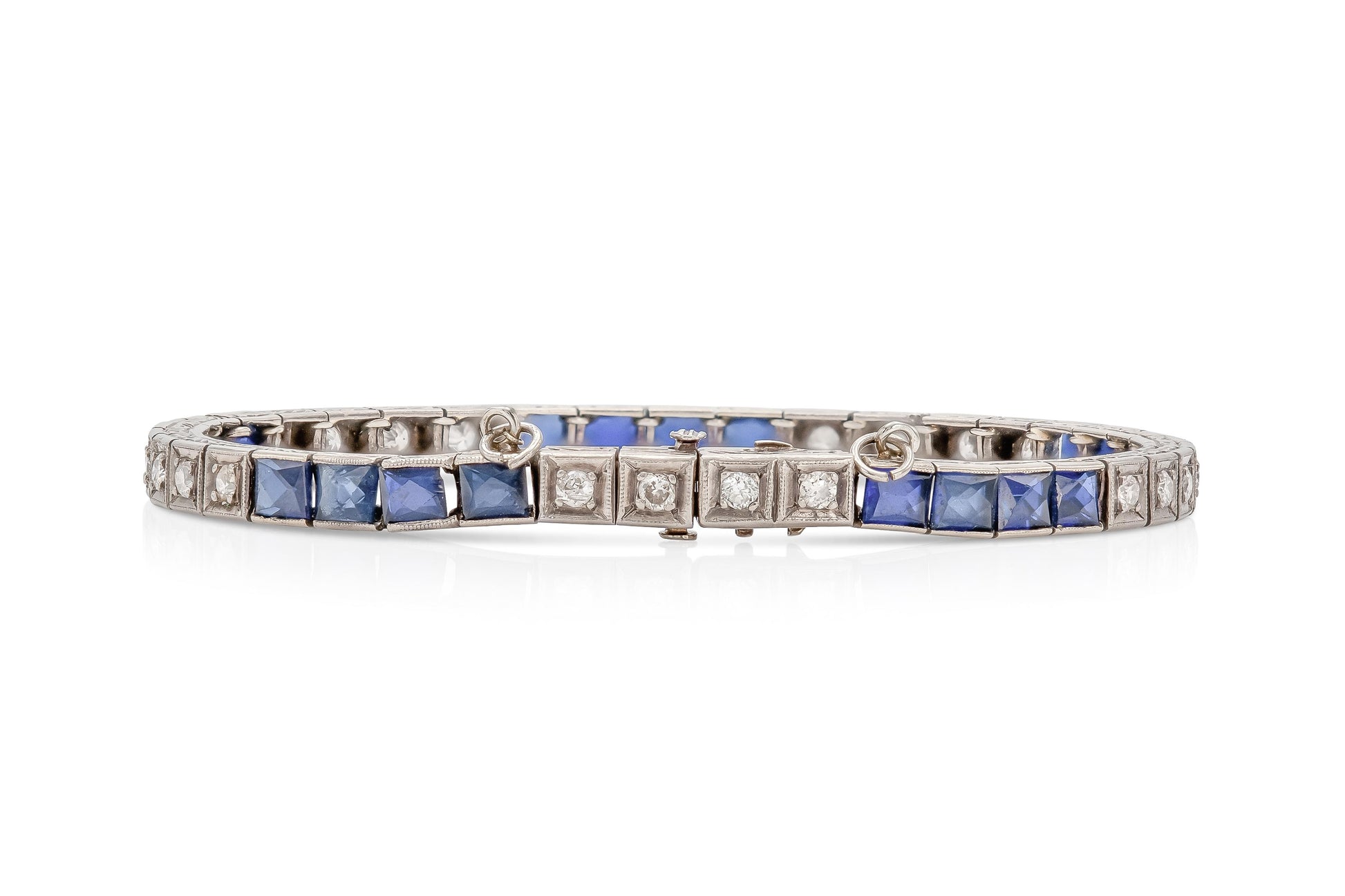 Antique Edwardian 1910s Diamond & Sapphire Line Bracelet