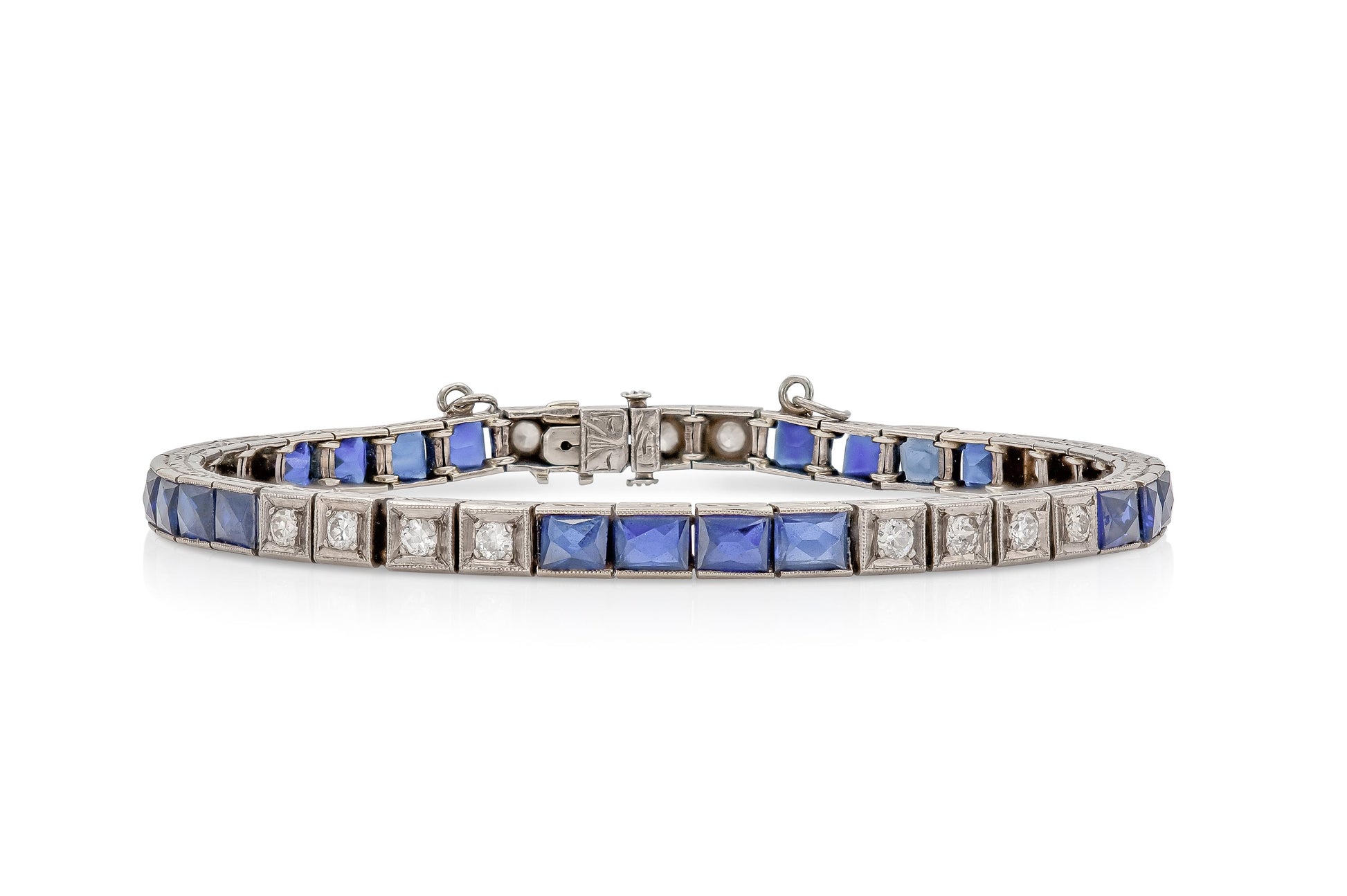 Antique Edwardian 1910s Diamond & Sapphire Line Bracelet