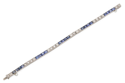 Antique Edwardian 1910s Diamond & Sapphire Line Bracelet