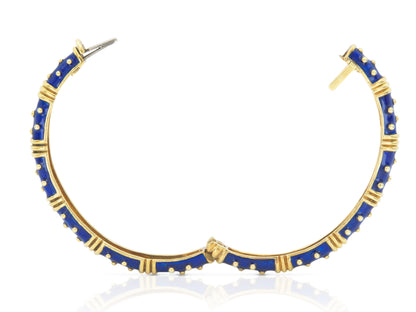 Vintage 1990s Hidalgo Blue Enamel Hinged Bangle Bracelet