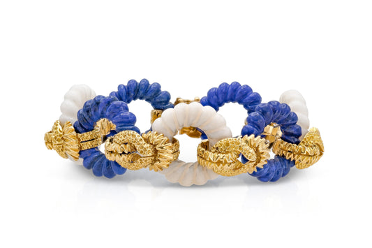 Vintage 1960s Lapis Lazuli and Bone Link Bracelet