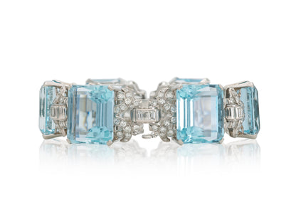 Vintage 1940s 110.00 Carat Aquamarine Bracelet with Diamonds