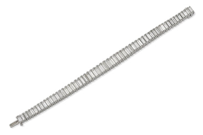 Vintage 1940s 40.00 Carat Baguette Cut Diamond Line Bracelet