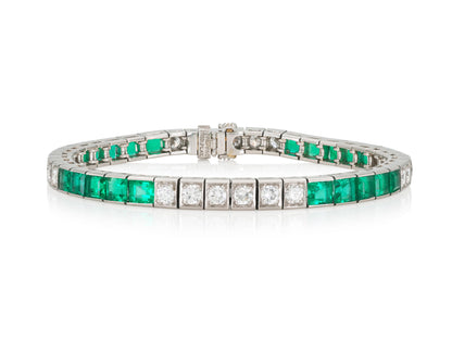 Antique Art Deco 1920s Tiffany & Co. Emerald & Diamond Line Bracelet