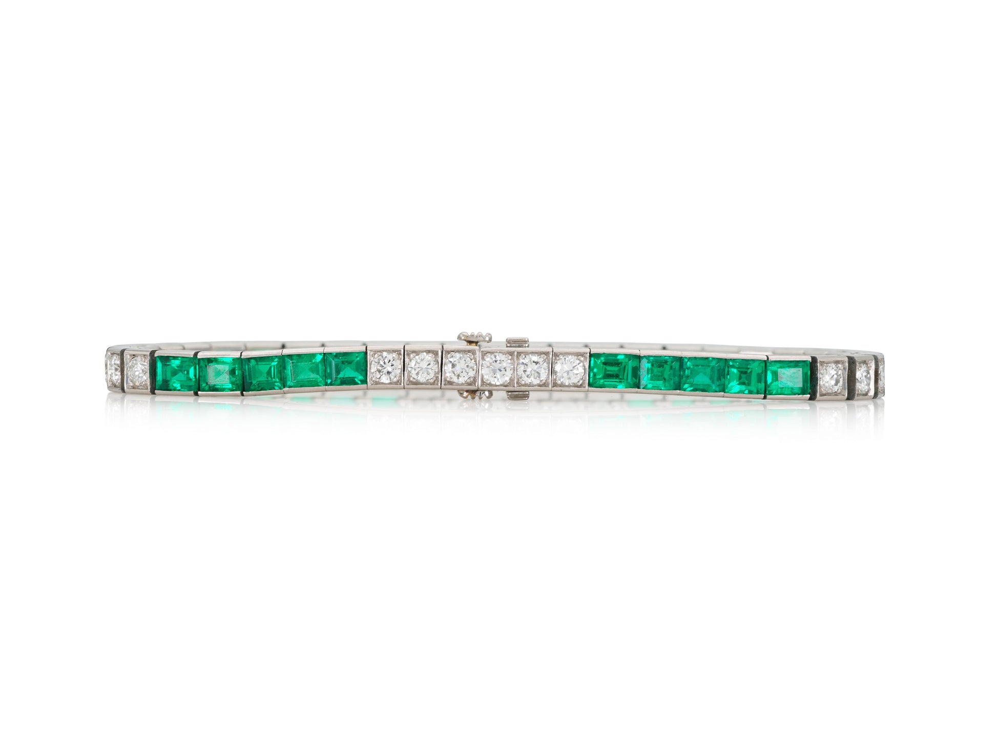 Antique Art Deco 1920s Tiffany & Co. Emerald & Diamond Line Bracelet