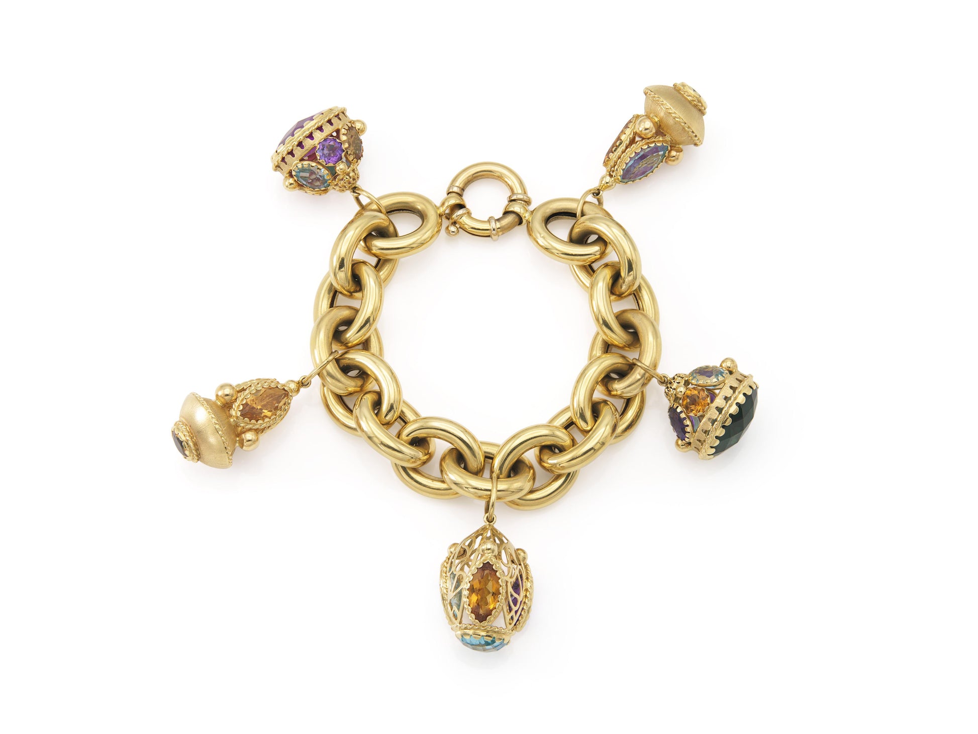 Vintage 1980s Gold and Multi-Gem Charm Bracelet