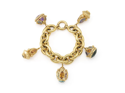 Vintage 1980s Gold and Multi-Gem Charm Bracelet
