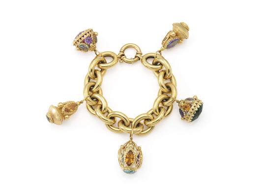 Vintage 1980s Gold and Multi-Gem Charm Bracelet