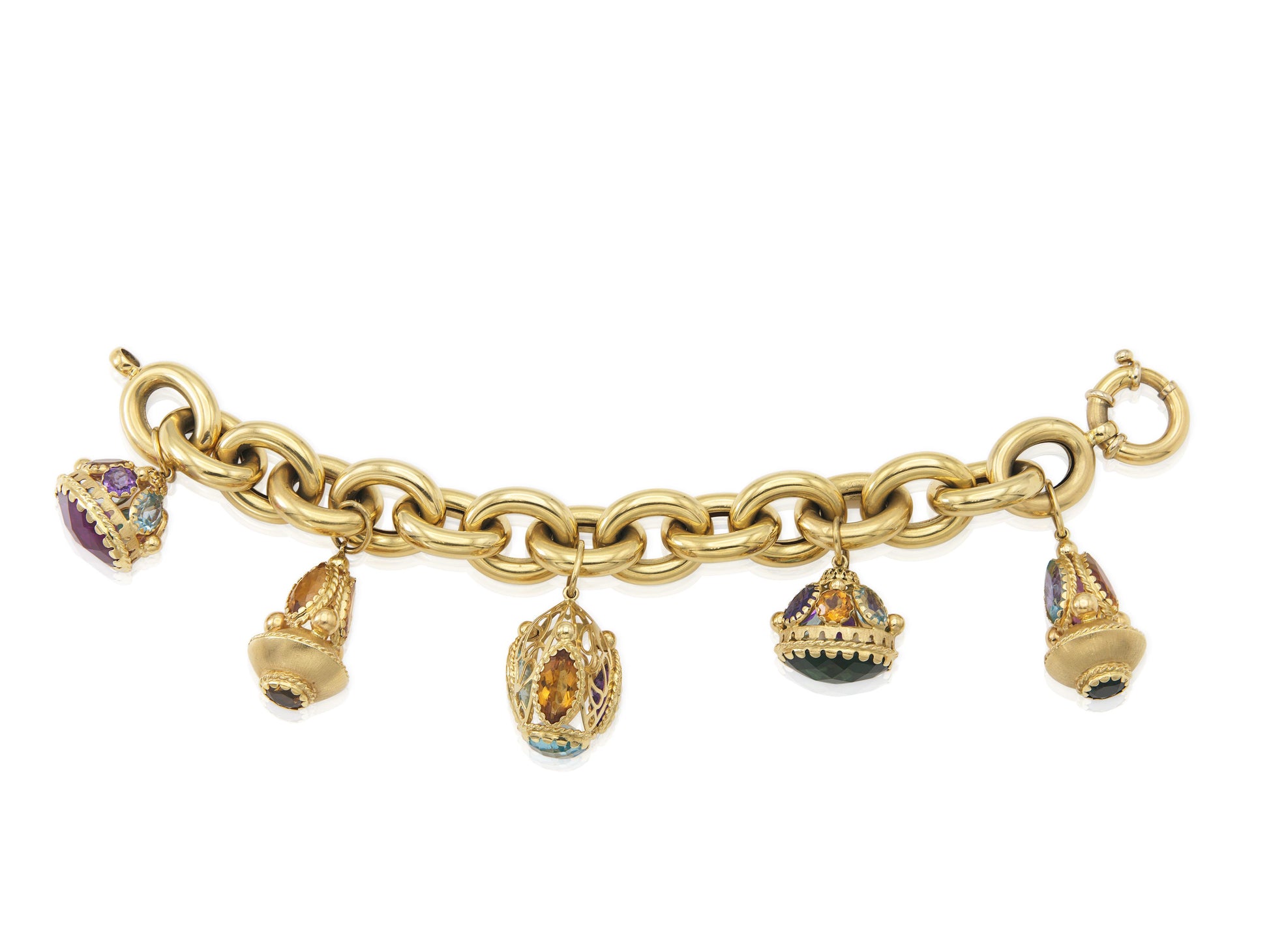 Vintage 1980s Gold and Multi-Gem Charm Bracelet