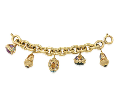 Vintage 1980s Gold and Multi-Gem Charm Bracelet