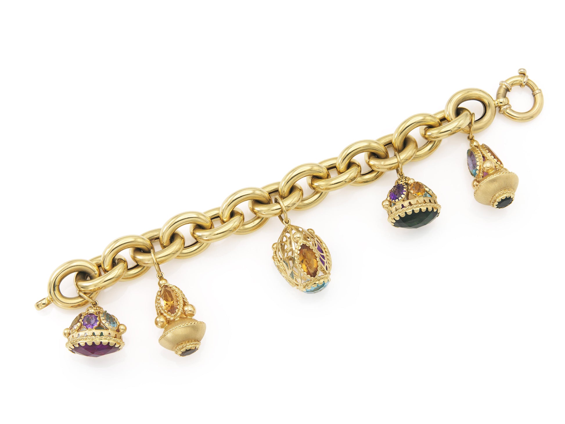 Vintage 1980s Gold and Multi-Gem Charm Bracelet